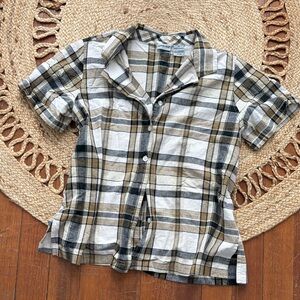Cabin Creek Checkered Button Down Shirt in Black, White, and Tan